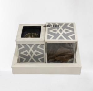 Prix usine indien incrustation d'os bleu/blanc Logo personnalisé plateau incrustation de résine ensemble de porte dérobée arabe plateau de boîte ensemble de brûleur d'encens - Product Image 6