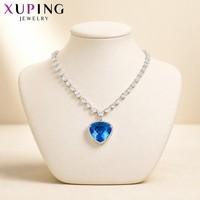 A00915422 xuping bijoux élégant cadeau de luxe bleu pierre en forme de cœur environnement cuivre plaqué platine diamant chaîne collier