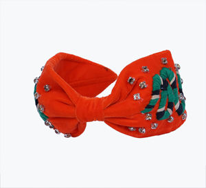 Diadema de Terciopelo Naranja de Alta Calidad, Hecha a Mano, Bordada con Cabeza de Serpiente, Diadema Acolchada de Lujo con Cristales, a la Moda - Product Image 5