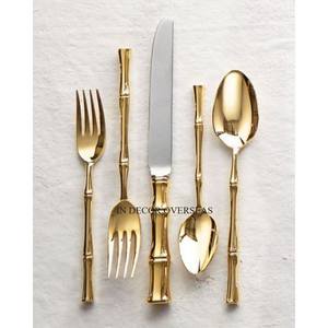 Shiny Mirror Polished Eye Catching Look Bamboo Designer <b>Heavy</b> <b>Duty</b> Metal Gold Cutlery Set Home & Hotel Kitchenware Supplies - Product Image 1