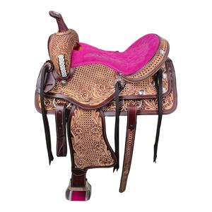 Monturas de carreras de barril directas de fábrica a granel, monturas de caballo occidentales de cuero genuino hechas a mano al por mayor, monturas de rodeo de vaquero duraderas - Product Image 2