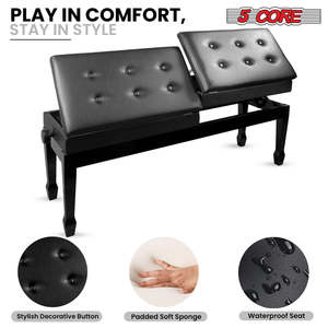 5 Core Duet Piano <b>Bench</b> 3.5 Inch Padded <b>Cushioned</b> Stool Wooden Heavy Duty Musician Chair w Storage - Product Image 5