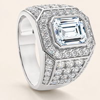 Bague de déclaration de luxe pour homme en or massif 10K avec diamant de laboratoire taille émeraude 3 carats, halo tendance, certifiée IGI, bijoux fins personnalisés
