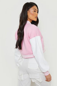 Veste universitaire unisexe tendance, coupe ample, col et poignets côtelés, manches contrastées, broderie personnalisée tendance, vêtements d'équipe scolaire - Product Image 6