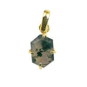 925 argent Sterling pendentifs fins breloques finition lisse mousse Agate hexagone pendentif plaqué or broche réglage bijoux breloque - Product Image 1