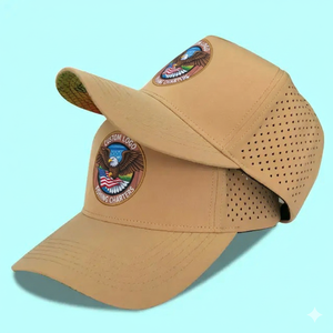 Casquette de baseball neuve en matériau imperméable marron, 5 panneaux, découpe laser, trous perforés, unisexe, chapeau de golf, broderie réglable, logo personnalisé - Product Image 2