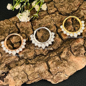 14K Solid <b>Gold</b> Natural Diamond Septum <b>Nose</b> Ring Fine Jewelry. - Product Image 2