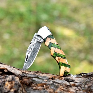 Offre Spéciale personnalisé fait à la main en acier damas couteau de poche pliant en cuir manche en bois beaux couteaux de Camping en plein air Support OEM - Product Image 6