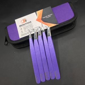 แหนบต่อขนตาปลอมญี่ปุ่นสีม่วงแวววาวที่จับเพชรแบบมืออาชีพปลายแหลม - Product Image 3