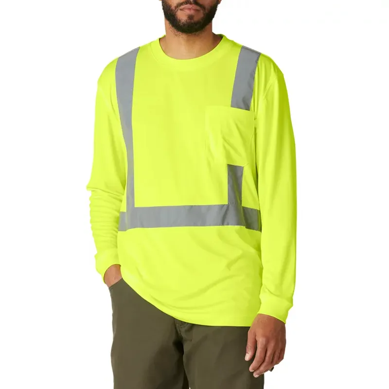 Camisetas de trabajo de seguridad 100% poliéster transpirable manga larga hombres camiseta alta visibilidad Hi Vis camisas de trabajo