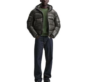 Veste d'hiver pour homme, col montant, imperméable, coupe-vent, écologique, anti-UV, noir mat, à capuche, épaisse, en polyester, devant - Product Image 4