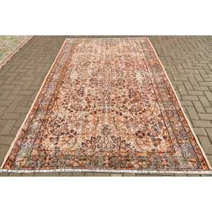 Tapis vintage 5,6 x 9,1 pieds, grand tapis turc, tapis oriental marron orangé - Product Image 1