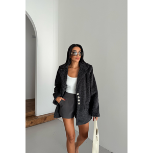 Veste en cachemire d'alpaga noir pour femme, style boyfriend - Product Image 5