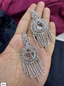 Conjunto de pendientes de joyería antigua de estilo elegante hermoso para fiesta de boda de diamante americano de diseñador polaco de plata antigua - Product Image 6