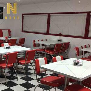 NEYI Custom <span class=keywords><strong>Retro</strong></span> 1950 Catering Food Booth Venta caliente Antique Tan Pizza Tulip Cafetería Comedor Mesa Silla Escuela Hotel Gimnasio Dormitorio - Product Image 5