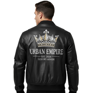 Custom Embroidered Cow Skin <b>Leather</b> Bomber <b>Jacket</b> Unisex Luxury Streetwear Vintage <b>Winter</b> Coated Canvas Front Logo Windproof - Product Image 1