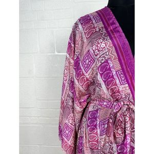 Vintage Silk Riya Short <b>Kimono</b> Lightweight Boho Robe Perfect <b>Beach</b> Coverup for Her Recyclable Swimsuit Accessory Soft Breathable - Product Image 3