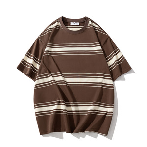 เสื้อยืดลายทางแบบกำหนดเองได้เสื้อยืดฮิปฮอปผ้าฝ้าย100% ใหญ่พิเศษใส่ได้ทั้งชายและหญิง - Product Image 4