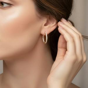 Classic Round Diamond Inside-Out <b>Hoop</b> <b>Earrings</b> in <b>14K</b> <b>Gold</b> for Women - Product Image 5