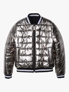 2023 New Arrival Custom Design Glossy Shinny Quilting Eco-Friendly Waterproof Polyester/Cotton Bomber Jackets for Men <b>Stand</b> - Product Image 3