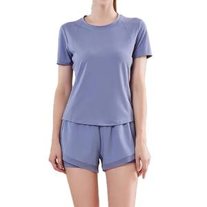 Sujetador y pantalones cortos deportivos ajustados transpirables personalizados para mujer, ropa deportiva para entrenamiento, conjuntos de Yoga de talla grande con logotipo en la cintura - Product Image 4