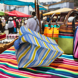Pochette à main pour femmes à rayures multicolores écologiques Fabriqué en Inde, pochette d'extérieur en plastique recyclé tissé en nylon - Product Image 1