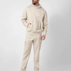 Men's <b>Cream</b> Hooded Sweatshirt Oversized Fit Solid Colour Casual Fleece Hoodie With Front Pocket Autumn Wear 2027 - Product Image 3