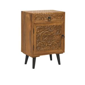 Elegant Handmade Nightstand 2 Drawers Carved Floral Design Smooth Whitewashed Finish Sturdy Build Modern <b>Bedroom</b> <b>Furniture</b> - Product Image 1