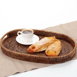 Bandeja ovalada, tejida a mano de ratán natural en estilo colonial y rústico 38*25*4 cm para la artesanía mundial IMPEX India - Product Image 3