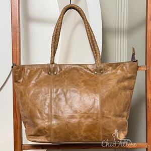 Sac fourre-tout en cuir véritable fait à la main avec poignées tressées nouvelle mode haute capacité fermeture éclair bureau et voyage sac à bandoulière pour femmes - Product Image 1
