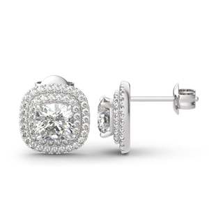 Jeulia Double Halo Cushion Cut Moissanite Sterling <b>Silver</b> <b>Stud</b> Earrings - Product Image 2