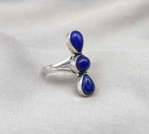 <b>Lapis</b> <b>Lazuli</b> Sterling Silver <b>Ring</b> Triple Stone Oval Cut IGI Certified Boho Handmade Jewelry Elegant Gift for Women - Product Image 5