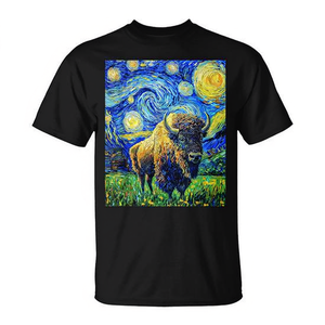 T-Shirt Grafica Stile Van Gogh Notte Stellata, Design Bivali e Bisoni, T-Shirt Promozionale Premium - Product Image 2
