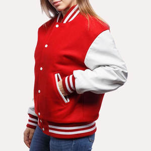 Chaquetas Varsity para Mujer, Diseño Personalizado, Cuerpo de Lana, Mangas de Cuero, Cierre con Botones, Último Diseño - Product Image 3