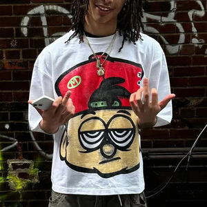 Custom Bulk Heavyweight Double Layer 100% Cotton Eco-Friendly Oversized <b>T</b>-<b>Shirt</b> Digital Print Mock Neck <b>Cropped</b> Boxy <b>Fit</b> for Men - Product Image 3