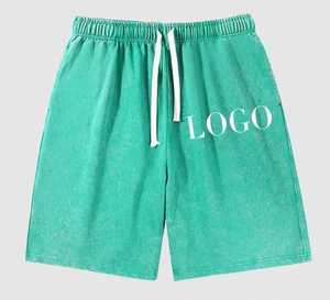 Pantalones cortos de algodón 100% lavados con ácido Vintage para hombre listos para enviar, pantalones cortos tejidos informales con estampado deportivo de ocio europeo para hombre - Product Image 5