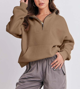 Jersey de invierno con cremallera de gran tamaño para mujer, logotipo personalizado de fábrica, sudadera de lana Polar con media cremallera, técnica lavada, temporada de primavera - Product Image 3