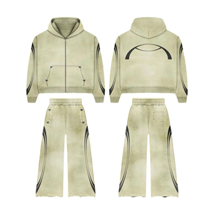 Vente en gros 100% coton 500GSM épais polaire hommes imprimés costumes deux pièces survêtement respirant survêtement rayé imprimé Boxy sweat à capuche - Product Image 1