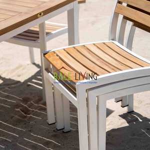 Silla apilable ligera ecológica de alta calidad, diseño moderno para exteriores, asiento de madera de teca, marco blanco para sala de estar y comedor - Product Image 4