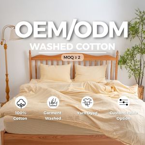 Parure de lit personnalisée de haute qualité en coton lavé 200TC à rayures jaunes, 3 pièces (taie d'oreiller, drap-housse), absorbante, OEM ODM - Product Image 1