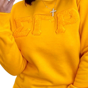 Sudadera de chenilla Sigma Gamma Rho de oro sólido, ropa de hermandad griega con bordado de cuello redondo de algodón de primera calidad suave para mujer - Product Image 3