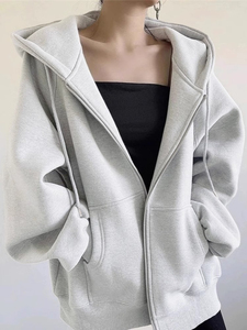 Oversized Casual Zip Fleece <b>Hoodie</b> for Women Custom High Quality Breathable Eco-Friendly Anti-Shrink Plus 100% Organic Cotton - Product Image 5