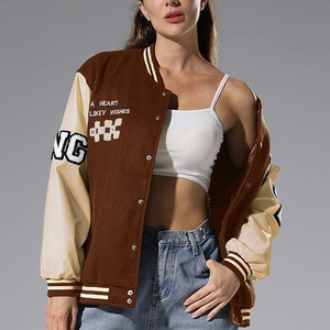 OEM Manufacturer Chenille Embroidery Leather Print Streetwear Baseball Custom Logo Women <b>Quilted</b> Breathable Wool Varsity Jacket - Product Image 3