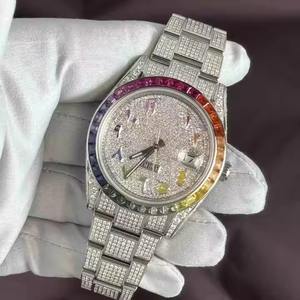 Montre arabe de luxe argent glacé Moissanite diamants Hip Hop Style mouvement mécanique en acier inoxydable résistant à l'eau pour - Product Image 1