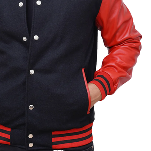 แจ็กเก็ตหนังแท้สีดำสำหรับผู้หญิงเสื้อขนสัตว์แขนหนังอบอุ่นปักโลโก้ตามสั่ง - Product Image 3