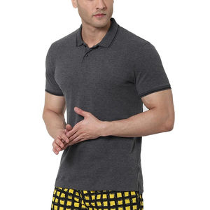 Camiseta de polo ajustada de color sólido a la moda para hombre, Camiseta básica de algodón y poliéster personalizada con cuello de 2 botones, kit de ejercicio informal - Product Image 1