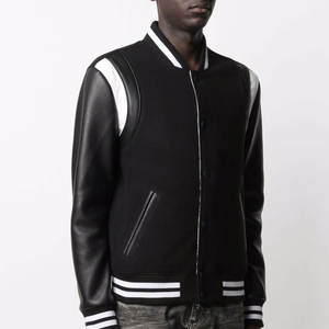 Blouson de baseball pour homme personnalisé avec logo, col montant, couleurs personnalisées sur le devant, manches en laine, tissu toile, broderie, OEM disponible - Product Image 3