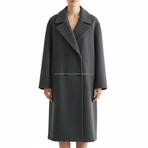 Abrigo de Lana Cruzado Gris Carbón Personalizado para Mujer, Fabricante OEM y de Marca Privada - Product Image 1