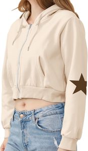 Sudadera con Capucha Corta Estampada con Estrellas para Mujer, Transpirable, de Moda Otoñal, Fabricantes de Alta Calidad, Sudadera Informal Personalizada - Product Image 3