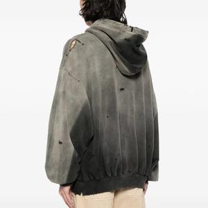 Sudadera con Capucha Vintage para Hombre, Estilo Desgastado, Teñido Liso, Tela Gruesa, Detalles de Costura Lavados, Logotipo Personalizado, Fabricante OEM ODM - Product Image 2